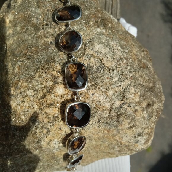 Very Sparkly Smoky Quartz 925 Bracelet - Picture 1 of 4